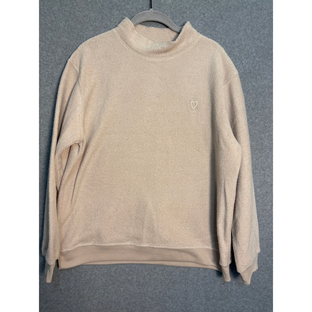 VTG Jaclyn Smith Sport Fleece Mock Neck Pullover Beige Teddy Sweatshirt Large